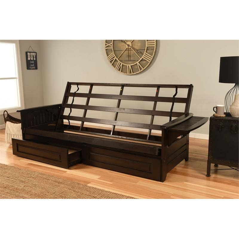 Kodiak Furniture Phoenix Queen Espresso Wood Storage Futon-Aqua Blue Mattress