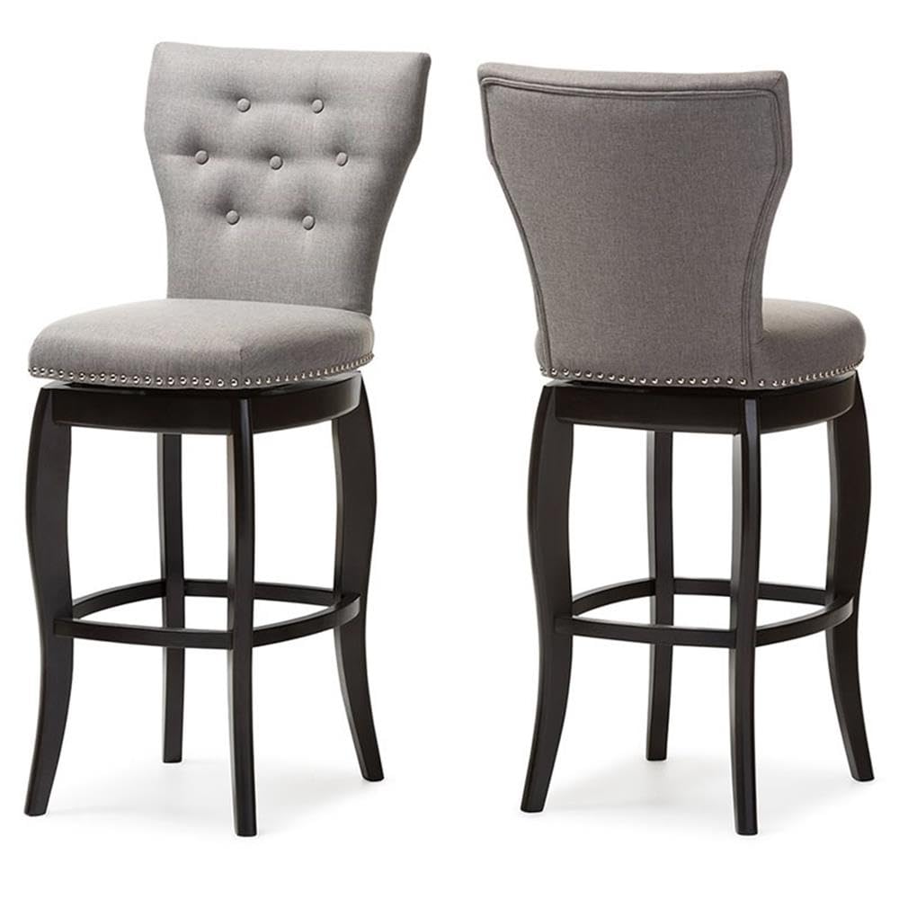 Baxton Studio Leonice Grey Fabric Upholstered Button-Tufted Swivel Barstool (Set of 2), 29, Gray