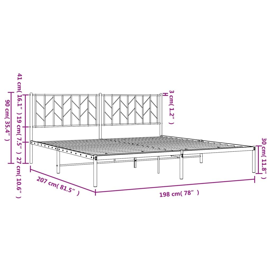 vidaXL 12'' King Metal Bed Frames with Headboard, Platform Bed Frame with Strong Metal Slats Support, Under Bed Storage, Noise Free, Black, Without Mattress