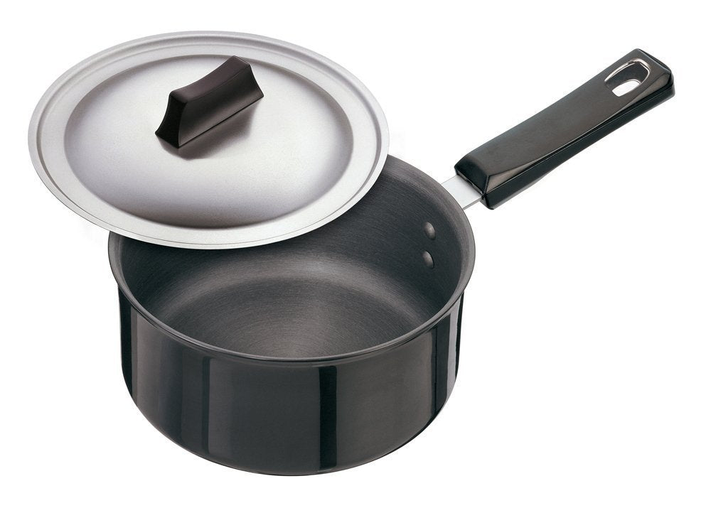 Hawkins Futura 2.25 Litre Saucepan, Hard Anodised Sauce Pan with Stainless Steel Lid, Cooking Pot with Long Handle, Black (AS225