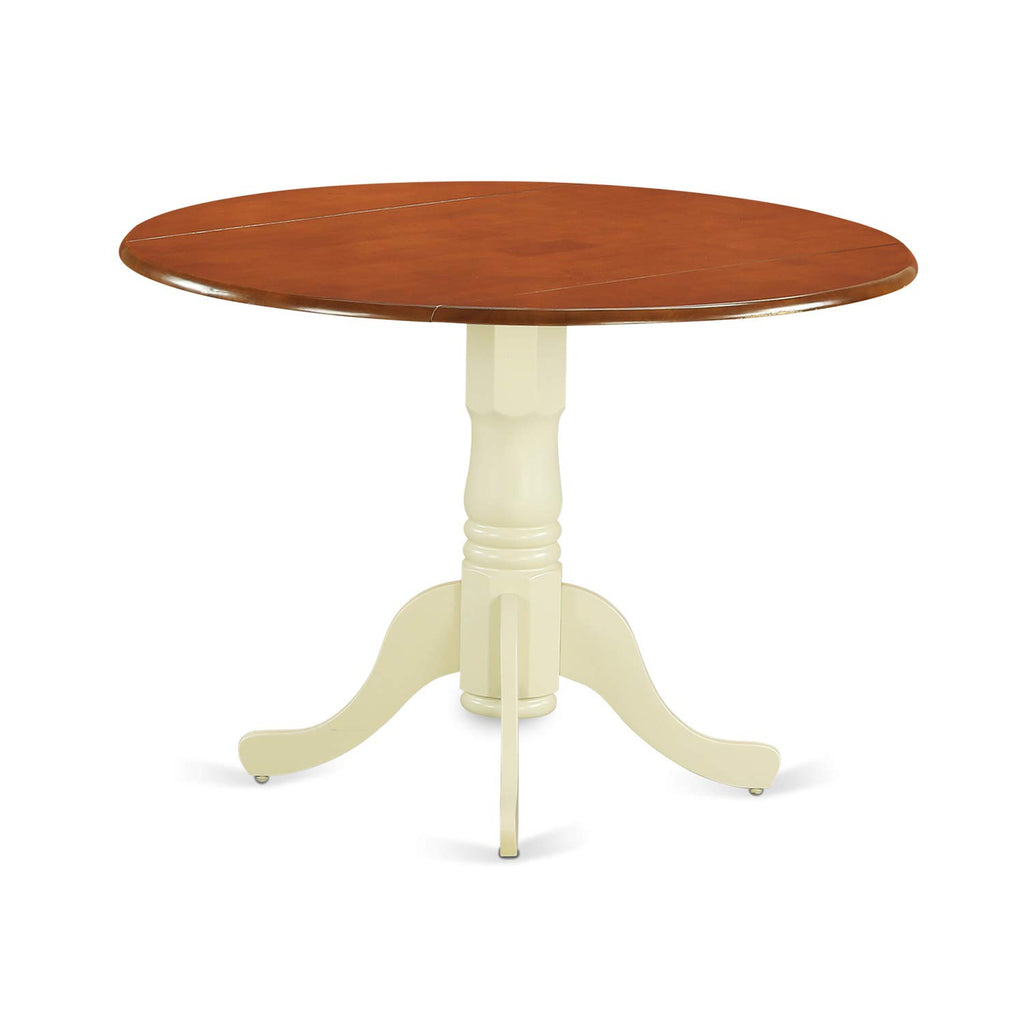 East West Furniture DLDO3-BMK-W Dublin 3 Piece Room Furniture Set Contains a Round Kitchen Table with Dropleaf and 2 Dining Chairs, 42x42 Inch, Buttermilk & Cherry