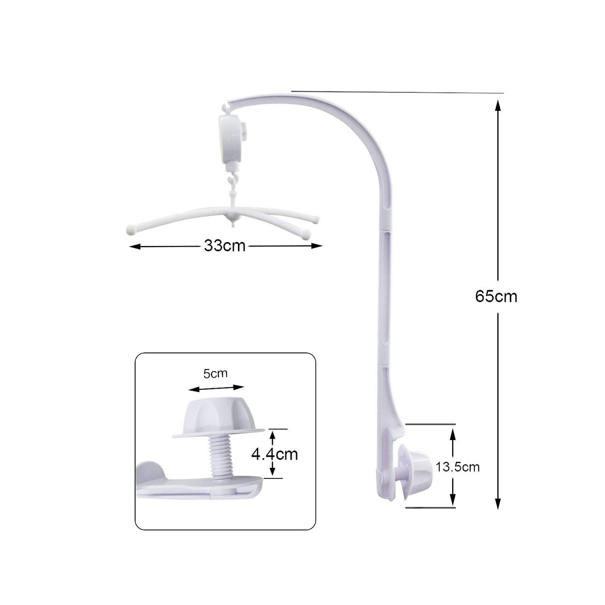 26Inch White Baby Crib Mobile Music Box Bed Bell Toy Holder Arm Bracket Nut Screw Music Box Holder Set Parts For Baby Bed Peramb