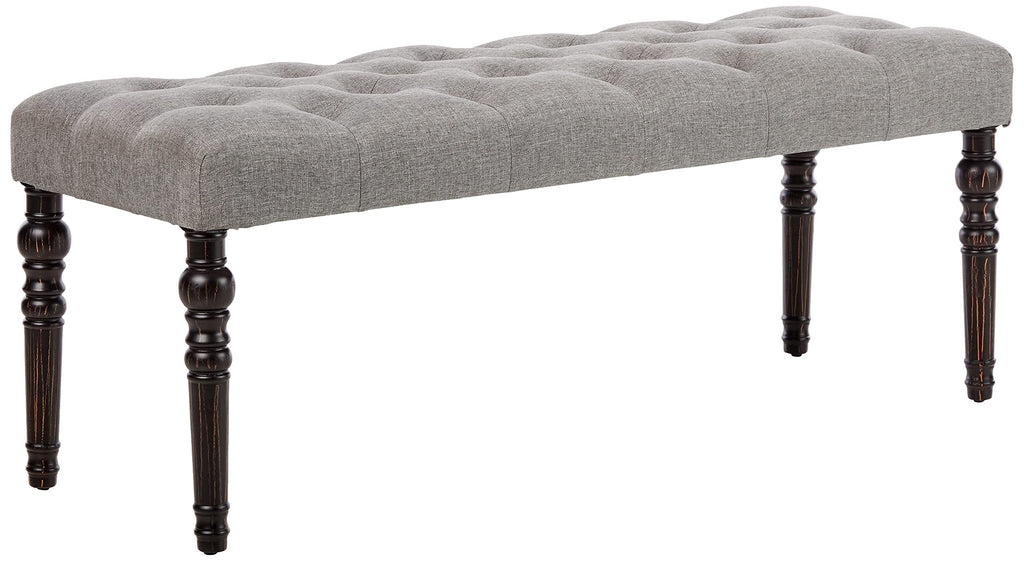 Leviton Fabric Tufted Turned Leg Dining Bench, Gray