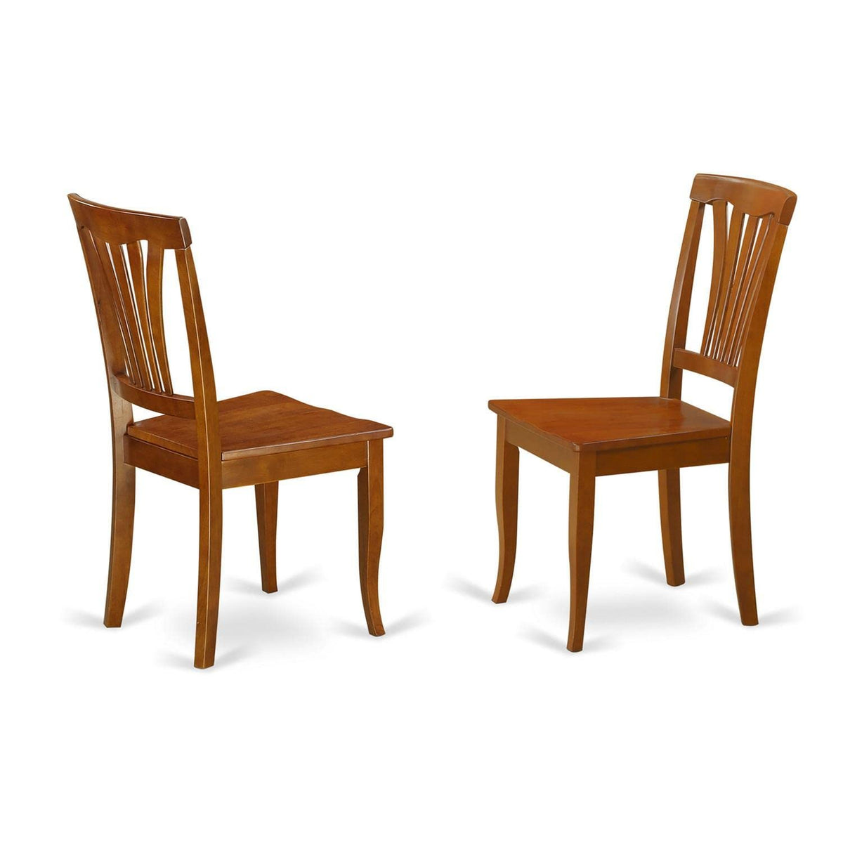 East West Furniture Avon Dining Room Slat Back Wooden Seat Chairs, Set of 2, Saddle Brown