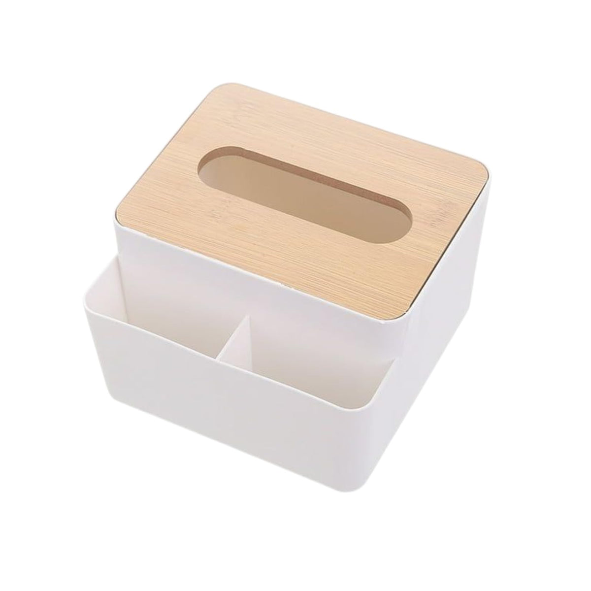 SHREESHANN Tissue Box Holder with Compartment  Bamboo Cover Plastic Tissue Box, Multipurpose Tissue Paper Box, Napkin Holder fo