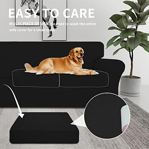 Easy-Going 3 Pieces Stretch Oversized Loveseat Couch Cover For 2 Cushion Couch Sofa Cover For Dogs Washable Sofa Slipcover Elastic Furniture Protector For Pets (Black, Oversized Loveseat)