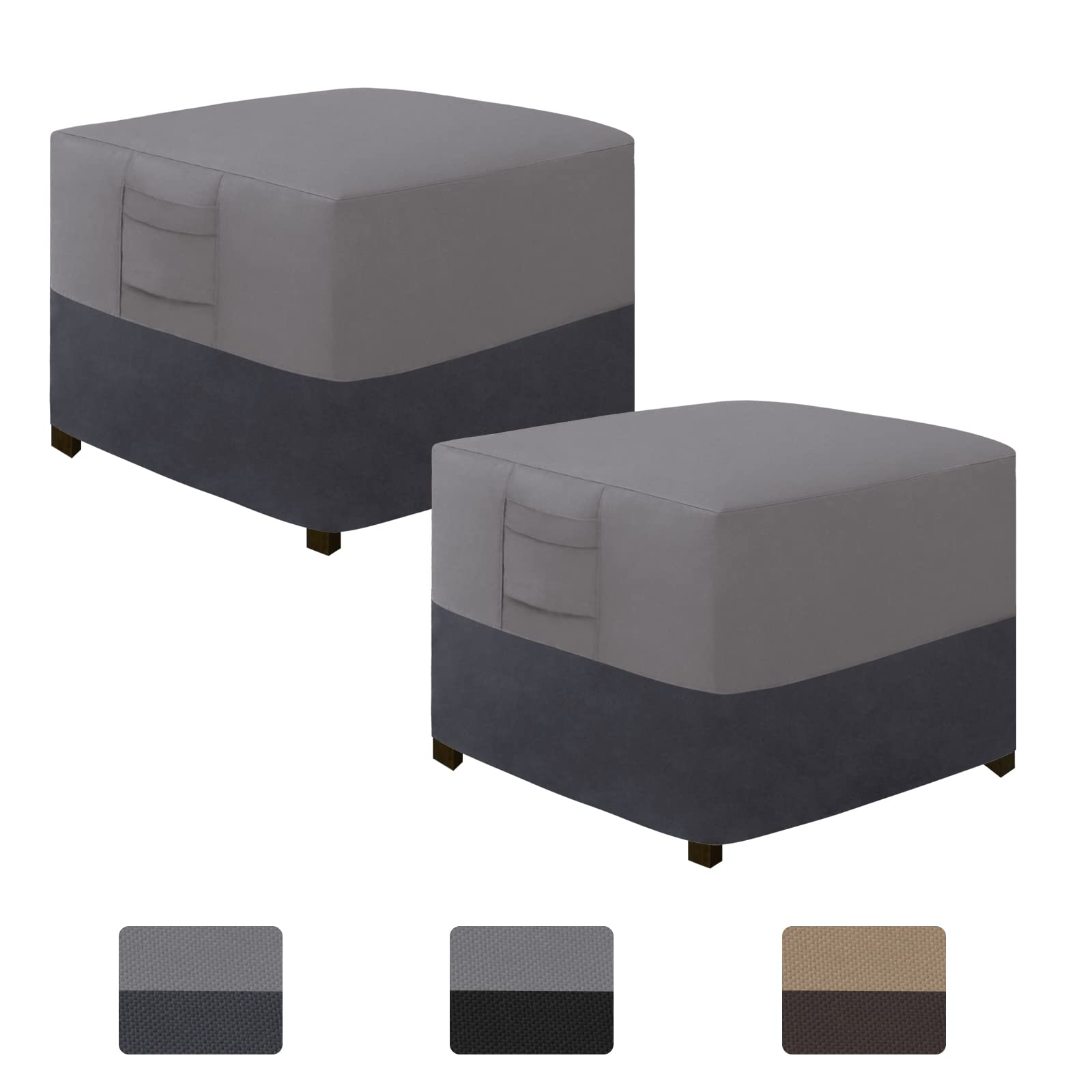Easy-Going Outdoor Ottoman Cover, Waterproof Patio Ottoman Cover, Heavy Duty Outdoor Furniture Cover With Padded Handles (2 Pack