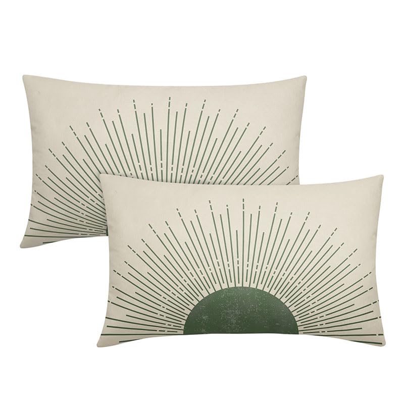 Green Sun Sunrise Sunshine Lumbar Pillow Covers 12X20 Inch Sunset Boho Abstract Rectangle Pillow Cases Bohemian Throw Pillows Se