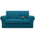 Easy-Going 100% Dual Waterproof 3 Pieces Loveseat Cover Stretch Soft Couch Cover For Dogs, Sofa Slipcover For 2 Separate Cushion Couch Leakproof Furniture Protector For Kids, Pets Peacock Blue