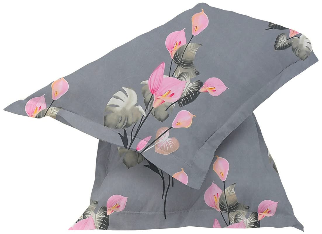 Vas Collections Cotton Pillow Cover/Case Set (2 Pcs)  18 X 28 Inches, Silver&Beige