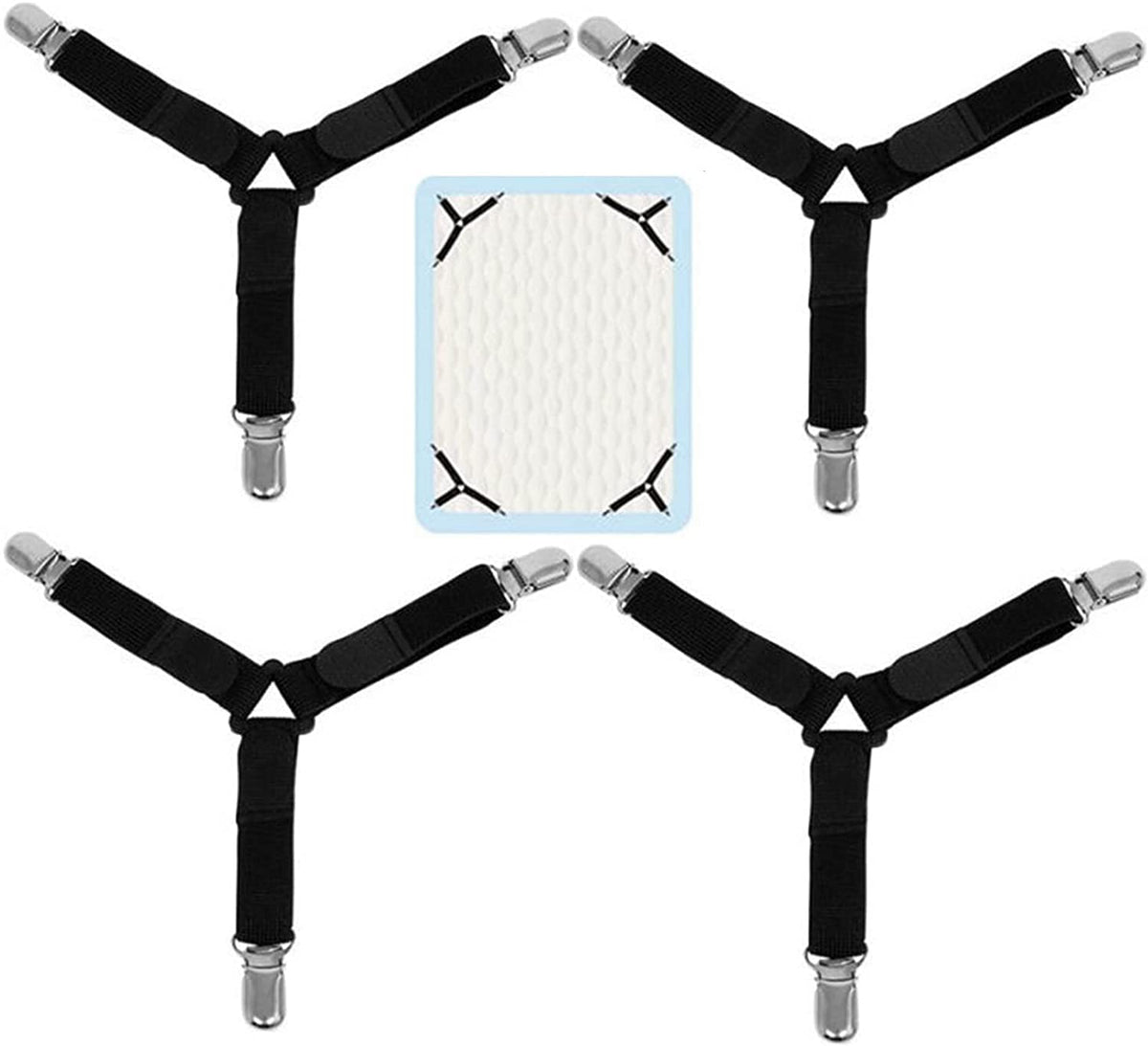 Coskira Bed Sheet Clips 4 Pcs Bed Sheet Suspender Elastic Sheet Holder Straps Sheet Corner Holder 3 Way Adjustable Bed Bands Fas