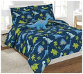 Fancy Linen 8Pc Queen Size Dinosaur Blue Light Blue Grey Green Comforter Set With Furry Buddy Included # Dino Blue