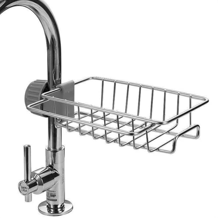MobFest Faucet Storage Racks Adjustable Sink Draining Rack Kitchen Bathroom Soap Holders Shelves, Rustproof Stainless Steel Sink