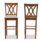 Baxton Studio Calista Gray Upholstered Walnut Wood 2-Piece Bar Stool Set