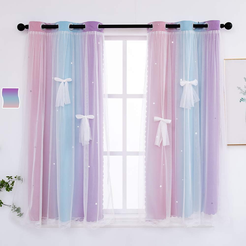 Yancorp Curtains For Girls Bedroom Kids Room Curtain 42 Inches Length Girls Curtain For Girls Bedroom Playroom Nursery Room Decor,1 Panel (Pink Purple, W34 X L42)