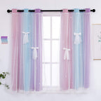 Yancorp Curtains For Girls Bedroom Kids Room Curtain 42 Inches Length Girls Curtain For Girls Bedroom Playroom Nursery Room Decor,1 Panel (Pink Purple, W34 X L42)
