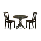 East West Furniture ANTI3-CAP-W 3 Piece Dining Set Contains a Round Kitchen Table with Pedestal and 2 Dining Chairs, 36x36 Inch, Cappuccino