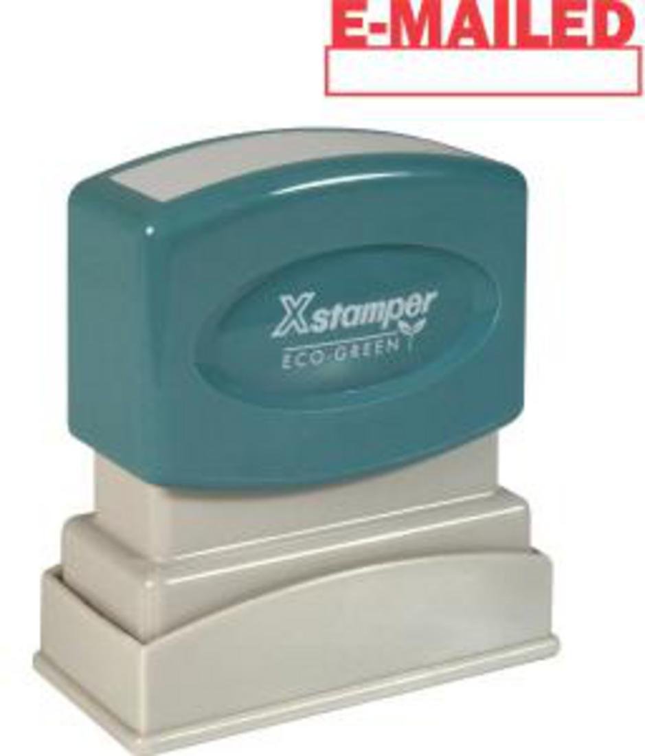Xstamper 1650 E-Mailed With Space For Initial Or Date, Pre Inked Laser Engraved Rubber Stamp, Red Ink, Impression Size: 1/2' X
