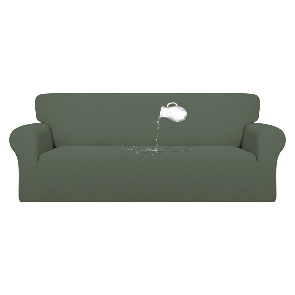 Purefit 100% Dual Waterproof Couch Cover Slipcovers For Couches And Sofas - Stretch Non Slip Fleece Sofa Covers Washable, Leakproof Furniture Protector For Kids, Pets, Dog (Sofa, Greyish Green)