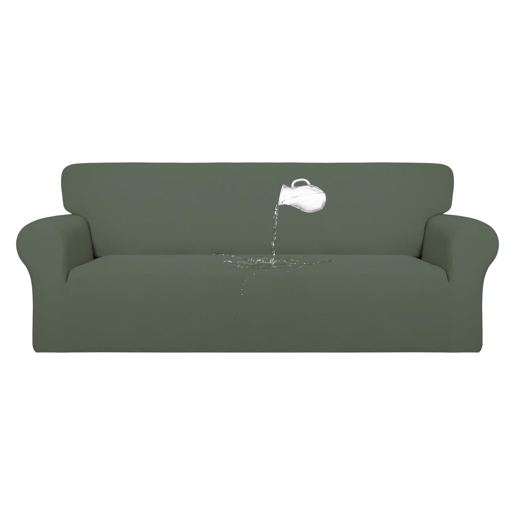 Purefit 100% Dual Waterproof Couch Cover Slipcovers For Couches And Sofas - Stretch Non Slip Fleece Sofa Covers Washable, Leakproof Furniture Protector For Kids, Pets, Dog (Sofa, Greyish Green)