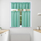 3Pc Set Solid Faux Silk Lined Blackout Rod Pocket Small Kitchen Window Curtain With Valance (K3) (Mint Green)