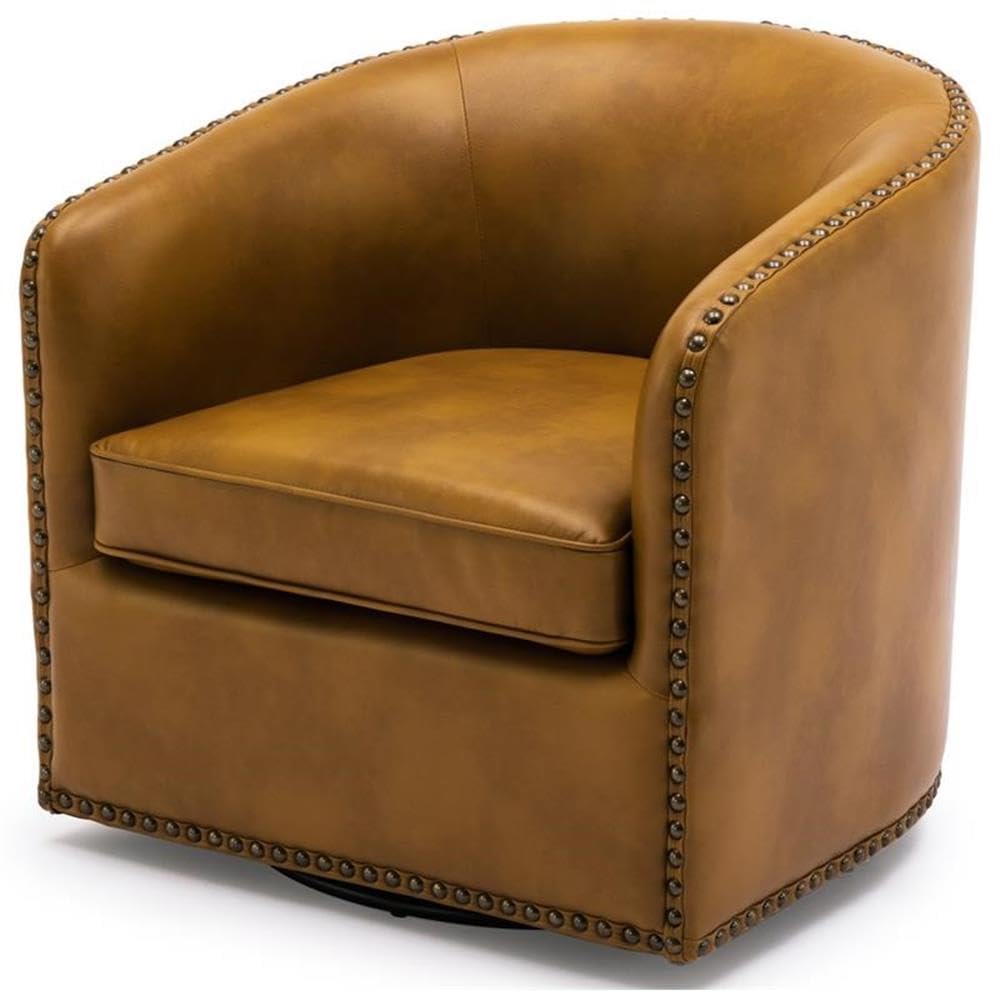 Comfort Pointe Tyler Midnight Blue Faux Leather Swivel Arm Chair with Nailhead Trim