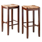 Kaden 2-Piece Bar Stool Set | Natural Sea Grass Rush Seat | Solid Wood Frame | 29" Height | Walnut Finish | Supports up to 220 lbs | Easy Assembly
