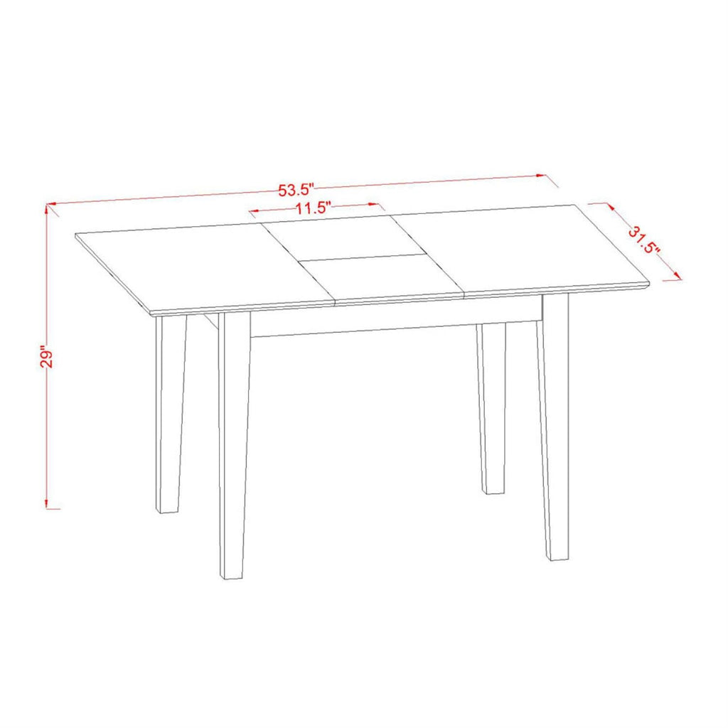 East West Furniture NOAV5-OAK-W 5 Piece Dining Room Table Set Includes a Rectangle Kitchen Table with Butterfly Leaf and 4 Dining Chairs, 32x54 Inch, Oak
