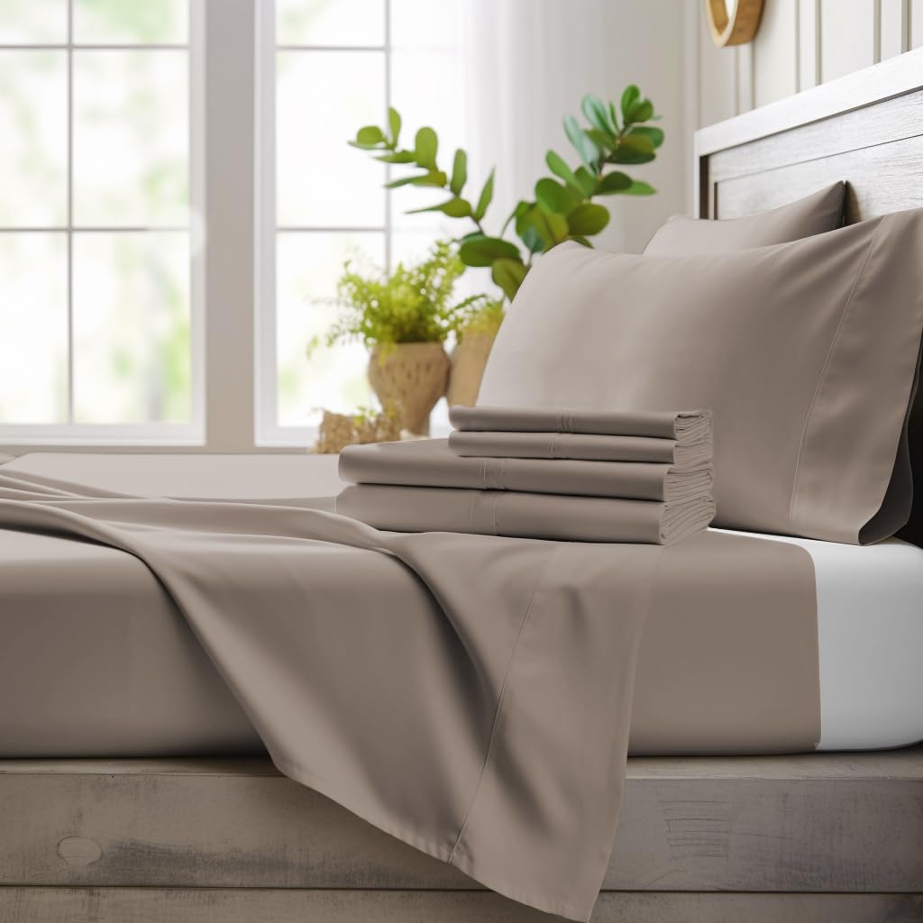 Bamboo Bay 4 Piece Bed Sheet Set Fits Up To 16' Deep Pocket - Queen - Sand