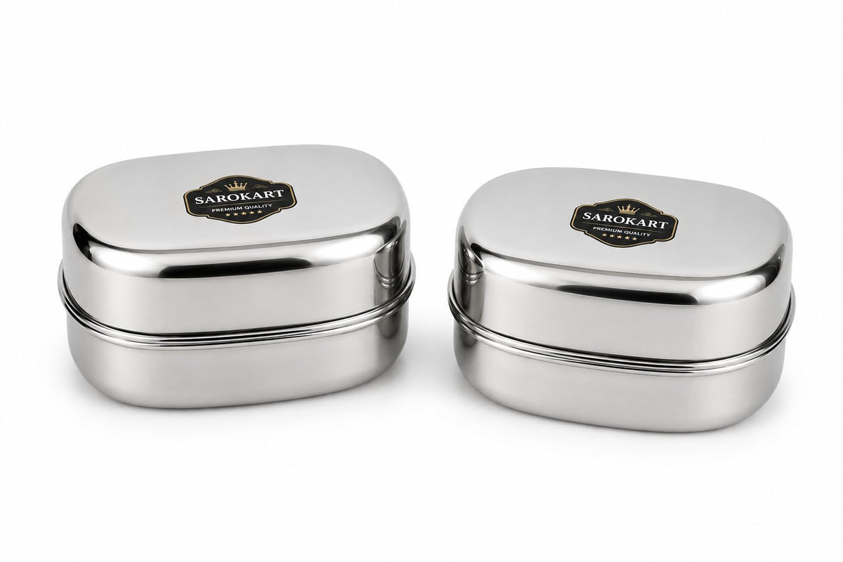 Sarokart Stainless Steel Soap Box With Lid, Pack Of 2