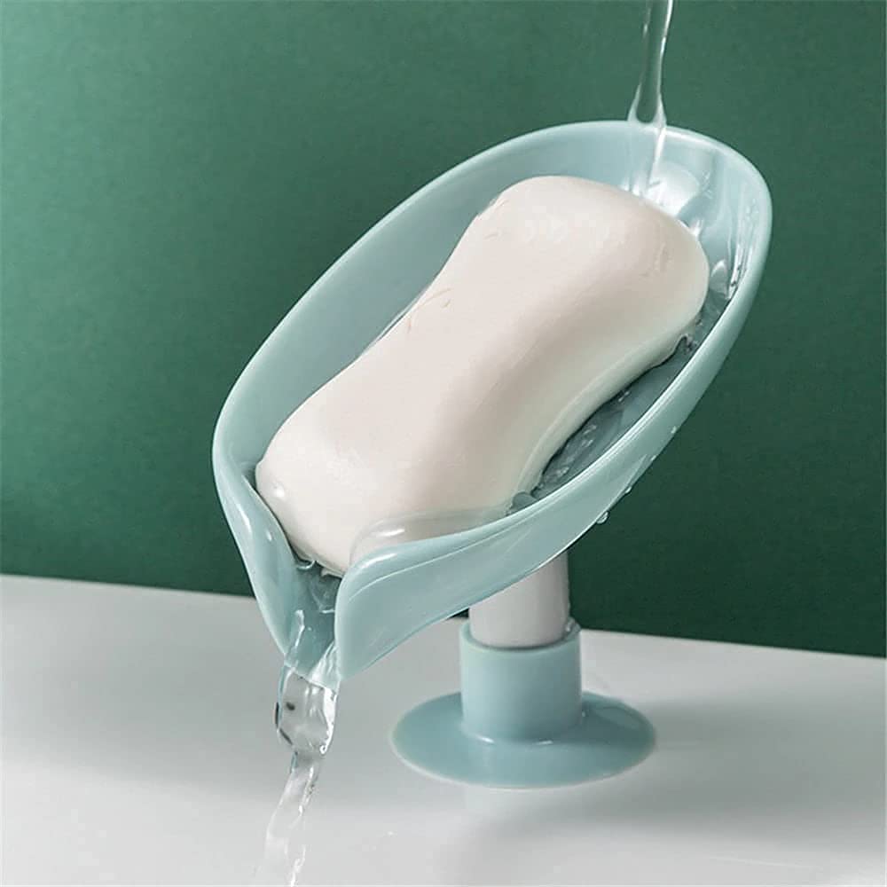 NGEL LeafShape Self Draining Soap Dish Holder/Not Punched Easy Clean Bar Soap Dish Holder with Suction Cup/Soap Container/Soap