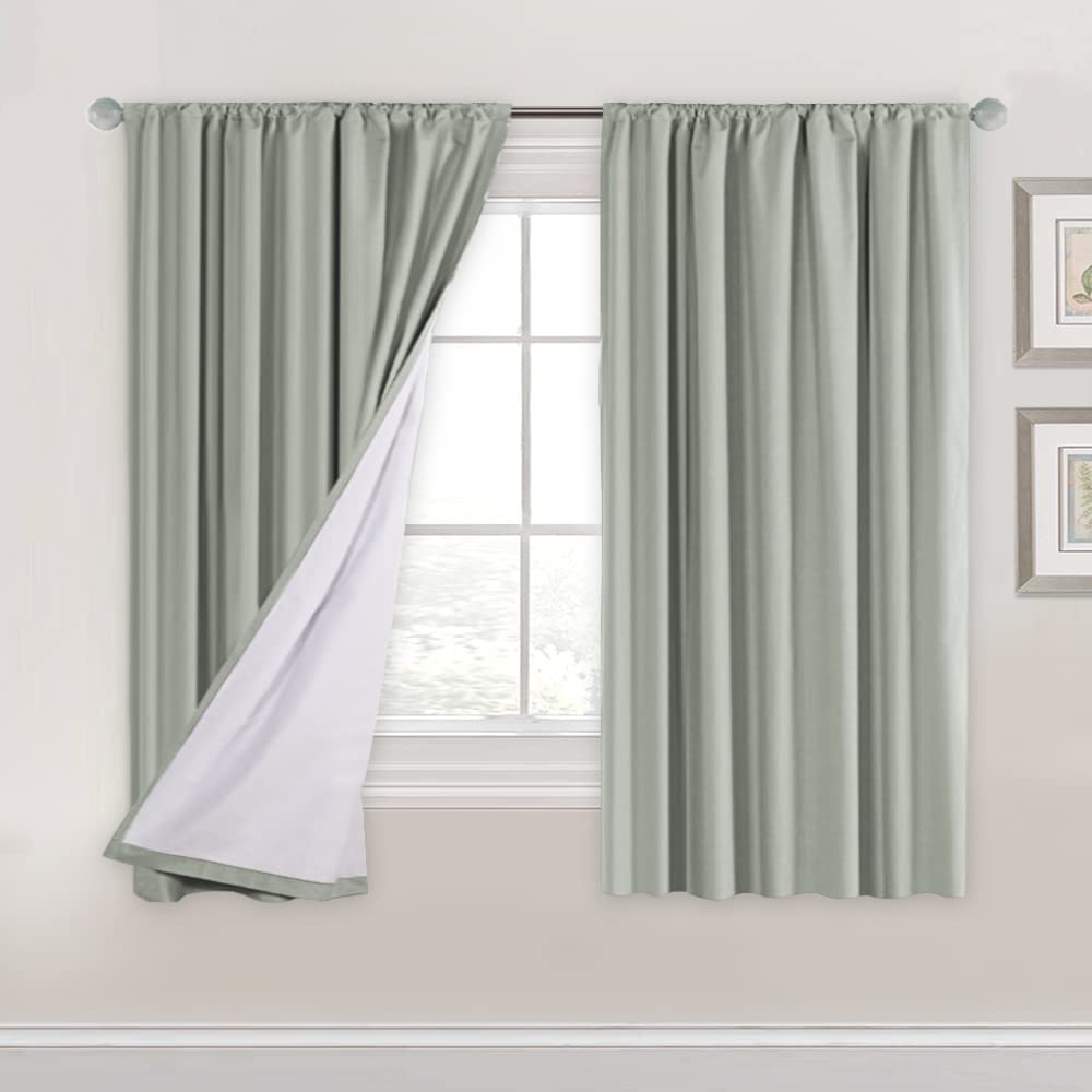 H.Versailtex 100% Blackout Curtains 63 Inches Long Full Light Blocking Curtain Draperies For Bedroom Living Room Thermal Insulated Functional Soft Thick Window Treatment Set Of 2 Panels, Light Sage