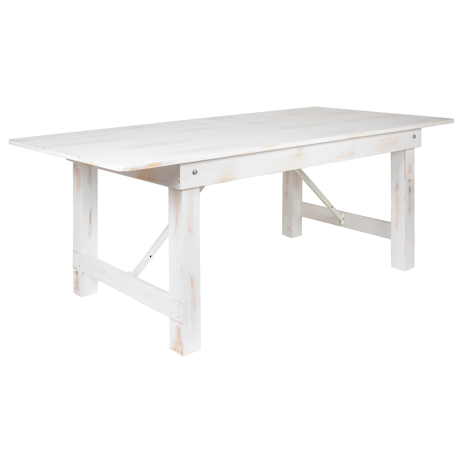 Flash Furniture HERCULES Series 7 x 40 Rectangular Antique Rustic White Solid Pine Folding Farm Table