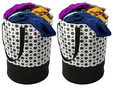 Agroha Printed Waterproof Canvas Laundry Bag, Toy Storage, Laundry Basket Organizer 45L bags (Pack of 2, Black Pulka dot)
