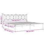 vidaXL Metal Bed Frame with Headboard - King Size White Steel Bed Frame - 76"x79.9" Modern Design with Extra Storage Space