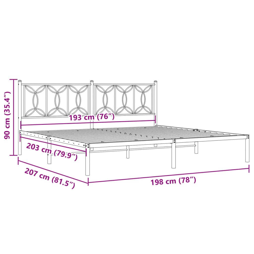 vidaXL Metal Bed Frame with Headboard - King Size White Steel Bed Frame - 76"x79.9" Modern Design with Extra Storage Space