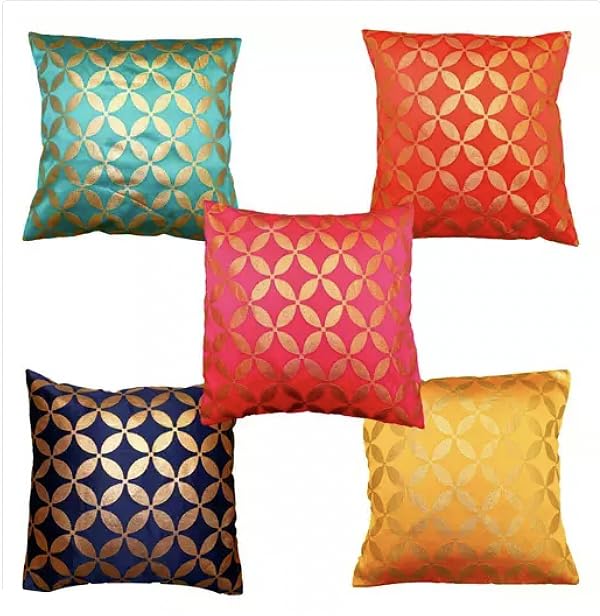 Vireo Jaipur Silk Multicolour 18X18 Inch Cushion Cover Set Of 5 Pcs 0053