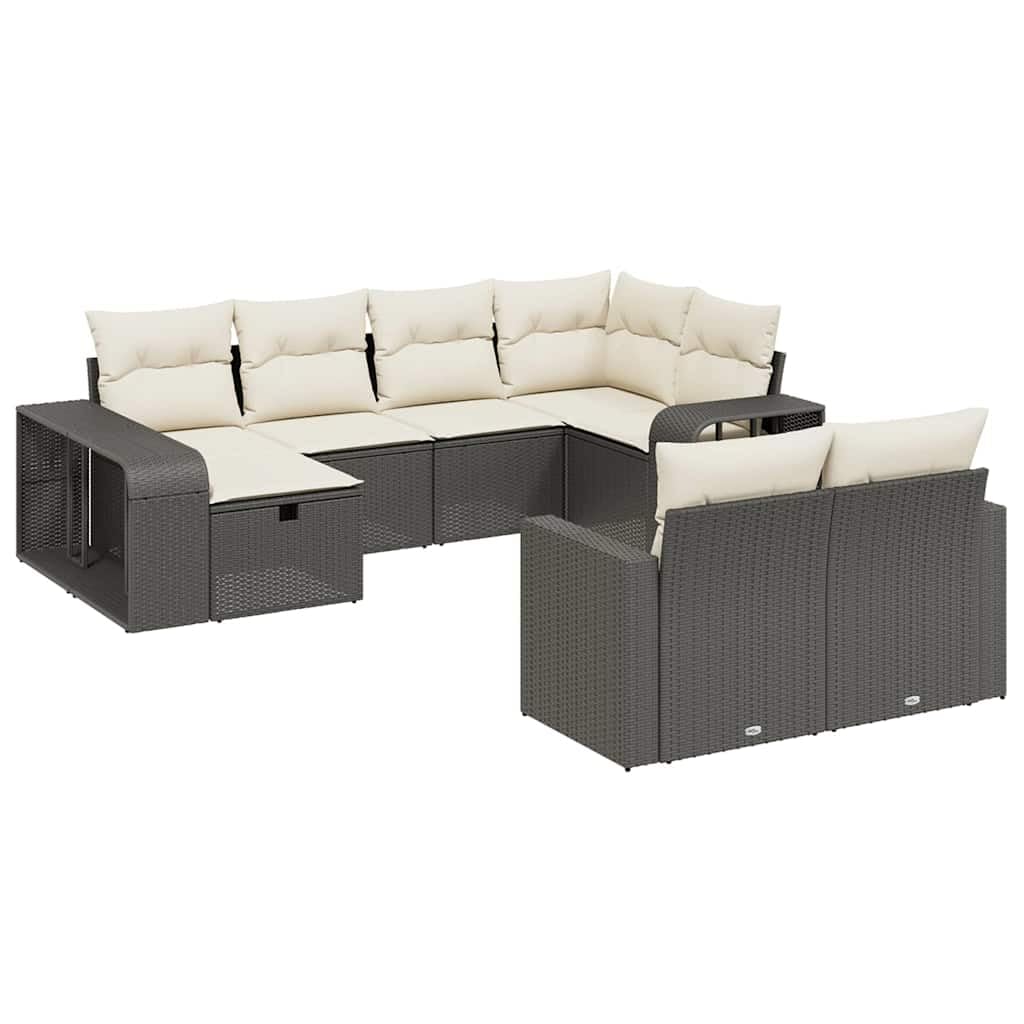 vidaXL 10 Piece Garden Sofa Set with Cushions Black Poly Rattan