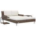 Great-hyc 2-Person Garden Sun Bed with Cushions Poly Rattan Brown