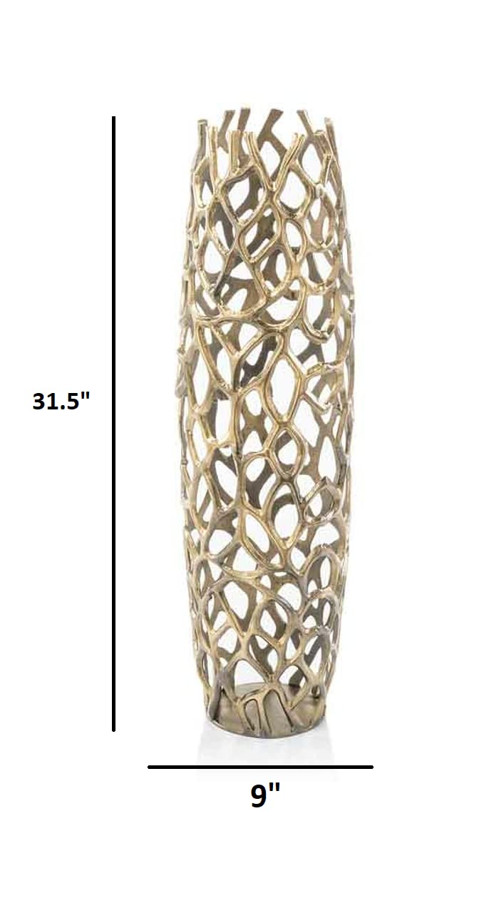 9' X 9' X 31.5' Rough Gold Large Twigs Barrel Floor Vase