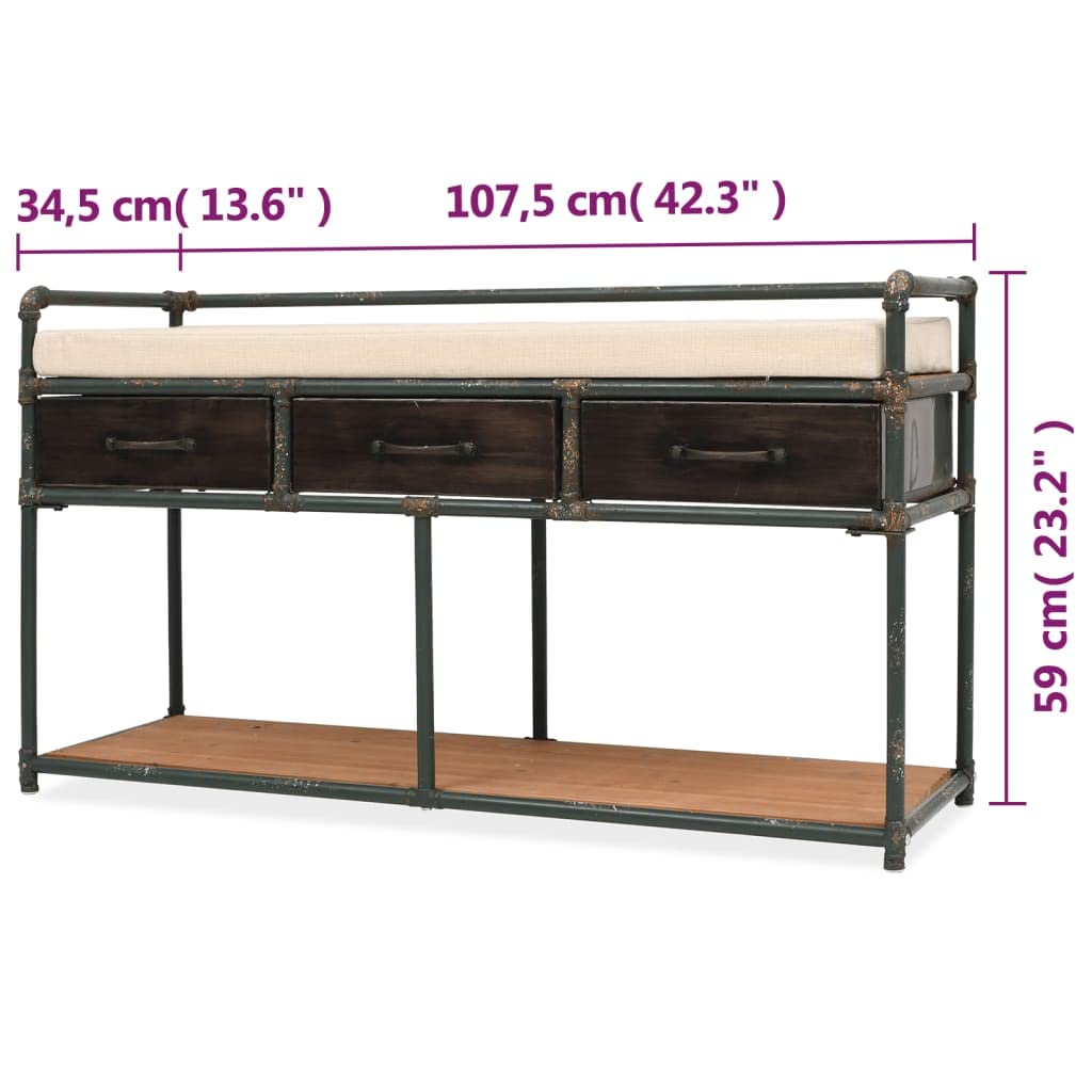 vidaXL Storage Bench with Cushion 42.3"x13.6"x23.2"