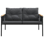 vidaXL 5-Piece Balcony Furniture Set - Black Steel & Textilene with Teak Wood Cushions for Patio, Garden, Terrace