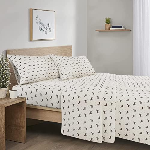 Comfort Spaces Cotton Flannel Sheet Set Deep Pocket Breathable Warm Full Novalty Black Dog 4 Piece