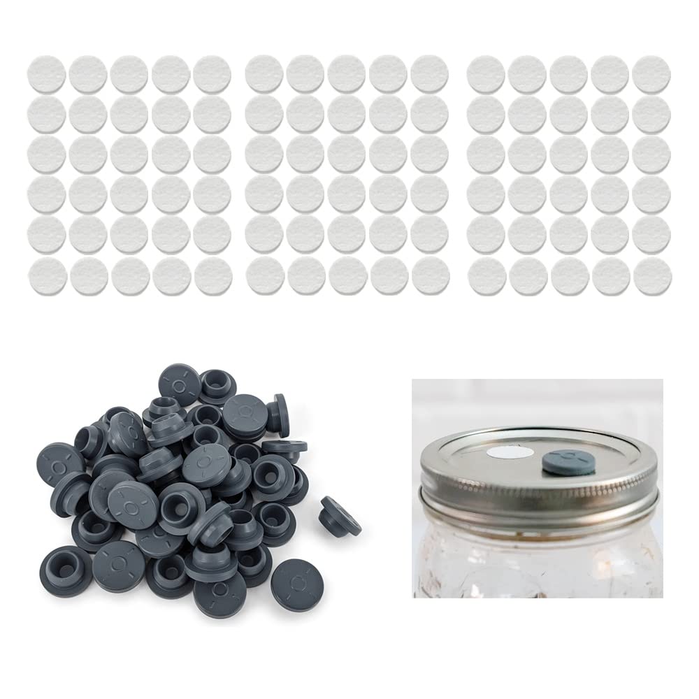 100Pcs Self Healing Injection Ports And 120Pcs Synthetic Filter Stickers Mushroom Growing Supplies(13.2Mm For Ports &20Mm For St