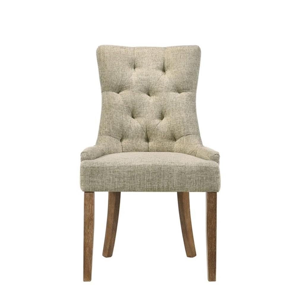 Acme Yotam Fabric Tufted Nail-Head Trim Side Chair in Beige and Salvaged Oak