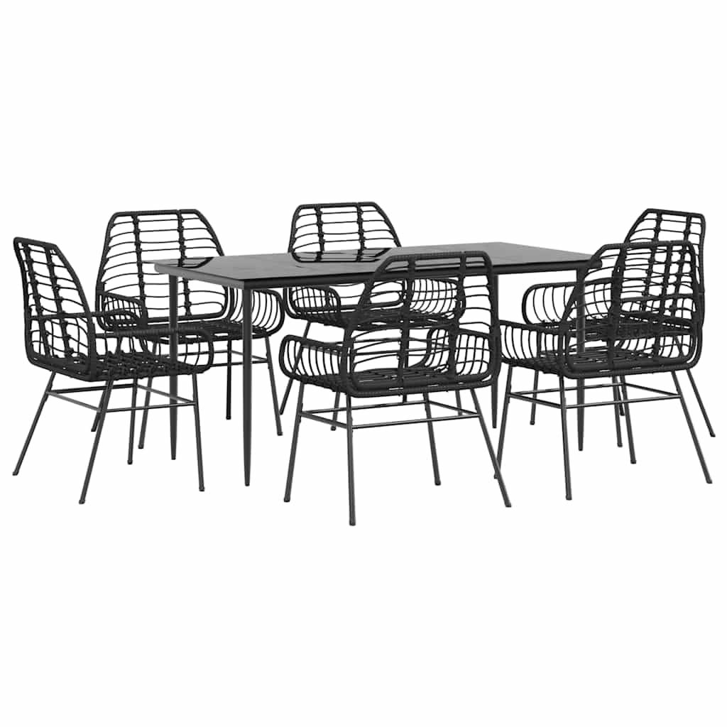 vidaXL 7 Piece Garden Dining Set Black Poly Rattan Glass