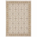 HomeRoots 509385 8 x 11 ft. Ivory & Gold Oriental Power Loom Stain Resistant Rectangle Area Rug with Fringe