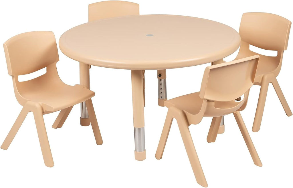 33 Round Natural Plastic Height Adjustable Activity Table Set with 4 Chairs
