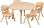 33 Round Natural Plastic Height Adjustable Activity Table Set with 4 Chairs