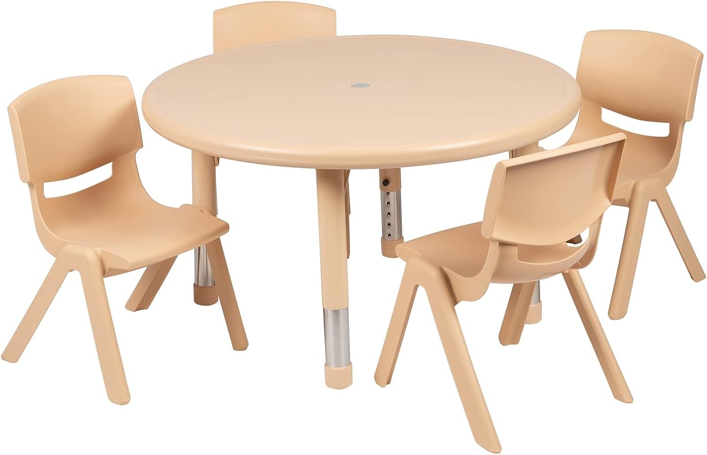 33 Round Natural Plastic Height Adjustable Activity Table Set with 4 Chairs